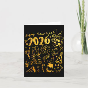 Hallo 2026 Disco-Kugel Kokette Schleife Frohes Neu Karte