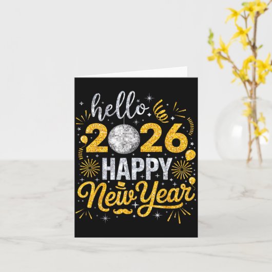 Hallo 2026 Frohes Neues Jahr Feuerwerk Ballons Fam Karte (Gelbe Blume)