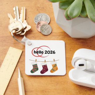 Hallo 2026 Gemütliches Neues Jahr Winter Strümpfe Schlüsselanhänger