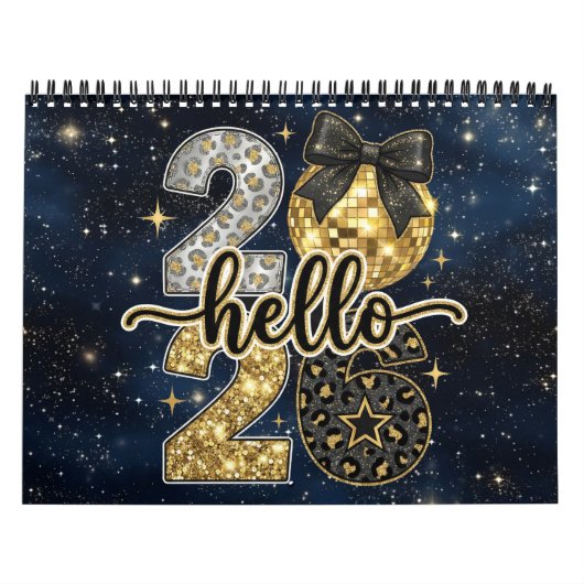 Hallo 2026 Gold Glitter Chic Galaxy Kalender (Titelbild)