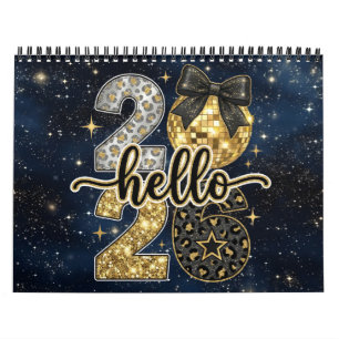 Hallo 2026 Gold Glitter Chic Galaxy Kalender