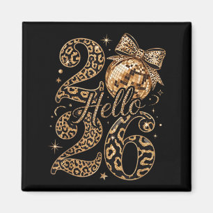 Hallo 2026 Leopard Kokette Disco Ball Frohes Neues Magnet