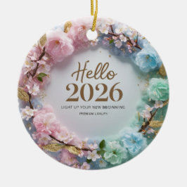 Hallo 2026 Pastell-Blumenkranz Keramik-Ornament Keramik Ornament