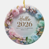 Hallo 2026 Pastell-Blumenkranz Keramik-Ornament Keramik Ornament (Hinten)