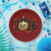 Hallo 2026 Rotes Glitter Glitzer Design Pappteller (Party)