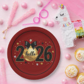 Hallo 2026 Rotes Glitter Glitzer Design Pappteller (Party)