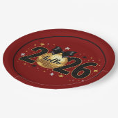 Hallo 2026 Rotes Glitter Glitzer Design Pappteller (Schrägansicht)