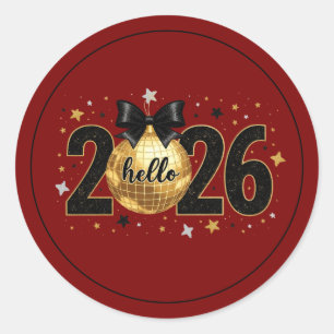 Hallo 2026 Rotes Glitter Glitzer Design Runder Aufkleber