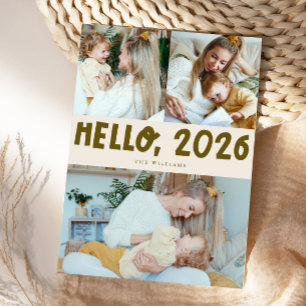 Hallo 2026 Typografie Beige Foto Feiertagskarte