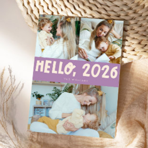 Hallo 2026 Typografie Lila Foto Feiertagskarte