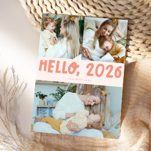 Hallo 2026 Typografie Pfirsich Foto Feiertagskarte