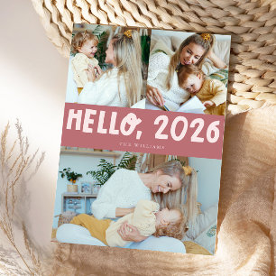 Hallo 2026 Typografie Rosa Foto Feiertagskarte