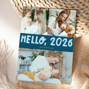Hallo 2026 Typografie Türkis Foto Feiertagskarte