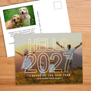 Hallo 2027 Foto Neujahr Gold Folien Feiertagspostkarte