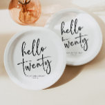 Hallo 20 Minimalistische Geburtstagsparty Pappteller<br><div class="desc">Dies sind Hello Twenty Minimal Minimalistisch Schwarz-weißen 20. Geburtstag Party Paper Teller!</div>