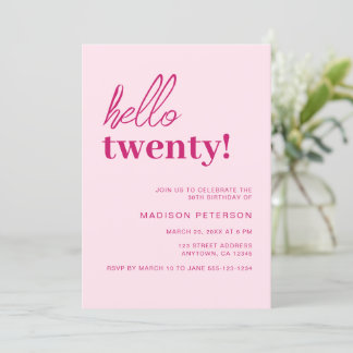 Hallo 20 Moderne Blush Pink Geburtstagsparty Einladung