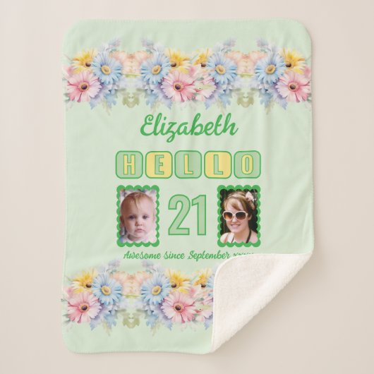 Hallo 21 Foto Datum Blume grün Sherpadecke (Vorderseite)