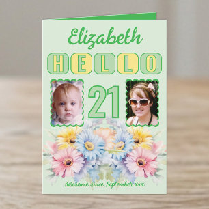 Hallo 21. Geburtstag Name 2 Foto floral grün Karte