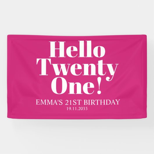 Hallo 21 Hot Pink 21. Geburtstag Party Banner (Horizontal)