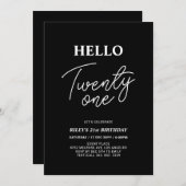 Hallo 21 Modern Black 21. Geburtstag Party Einladung (Vorne/Hinten)