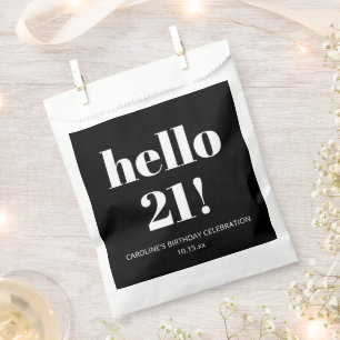 Hallo 21 Schwarze Weiße Fette Trendige Geburtstags Geschenktütchen