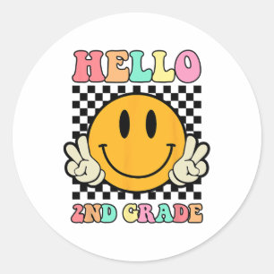 Hallo 2. Klasse Hippie Smile Gesicht Zurück zur Sc Runder Aufkleber