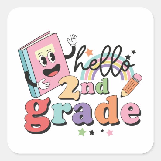 Hallo 2. Klasse Quadratischer Aufkleber (Vorderseite)