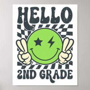 Hallo 2. Klasse Vibes Groovy Smiley Gesicht Zurück Poster