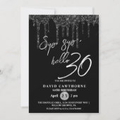 Hallo 30. Black Glitzer Geburtstagsparty Einladung (Vorderseite)