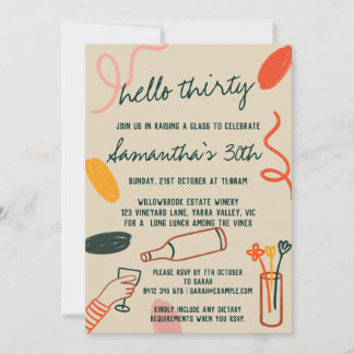 Hallo 30 Dreißig Weinkellerei Mittagessen Geburtst Einladung