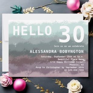 Hallo 30 Geburtstag ombre aquamarin lila weiß Einladung