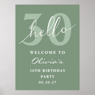 Hallo 30 Moderne einfache Seite Grün Geburtstag Wi Poster