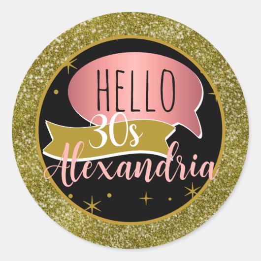 hallo 30 Personalisierter 30. Geburtstag glitzer Runder Aufkleber (Vorderseite)