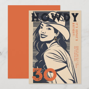 Hallo 30 Western Retro Orange Navy 30. Geburtstag Einladung