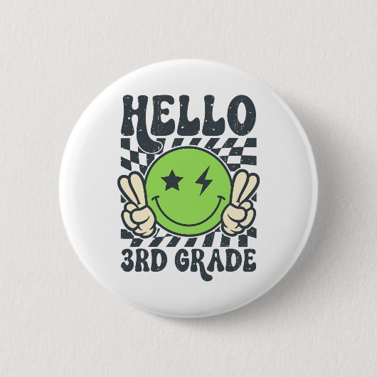 Hallo 3. Klasse Vibes Groovy Smiley Gesicht Zurück Button (Vorderseite)