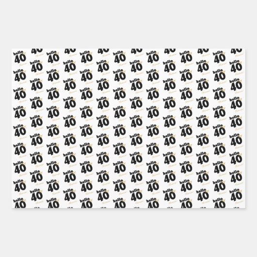 Hallo 40 Black & Gold Wrapping Paper Set von 3 Geschenkpapier Set (Vorderseite)