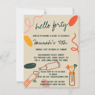 Hallo 40 Forty Winery Mittagessen Geburtstag   Postkarte