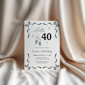 Hallo 40. Geburtstag Eleganter Schwarz-Weiß-Bogen Einladung