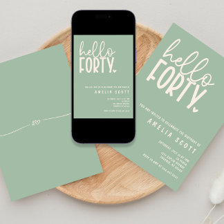 Hallo 40. Geburtstag Modern Sage Minimal Einladung