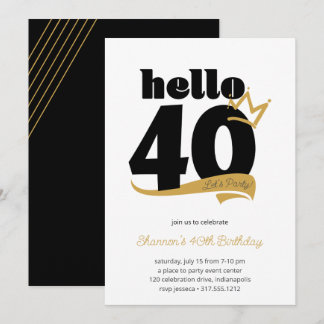 Hallo 40 Meilenstein Geburtstag Black Gold Crown Einladung