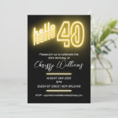 Hallo 40 Retro Neon 40. Geburtstag Einladung (Stehend Vorderseite)