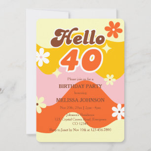 Hallo 40 Retro-Welle Groovy-Blumen-Geburtstag Einladung