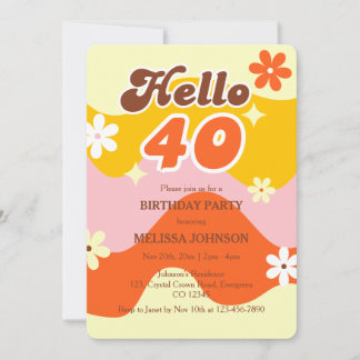 Hallo 40 Retro-Welle Groovy-Blumen-Geburtstag Einladung
