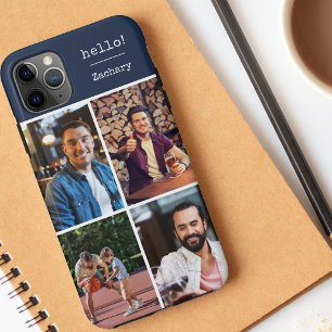 Hallo! 4 Foto Collage Dunkelblau Personalisiert Case-Mate iPhone Hülle