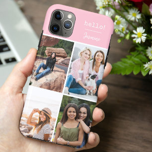 Hallo! 4 Foto Collage Hübsches Rosa Personalisiert Case-Mate iPhone Hülle