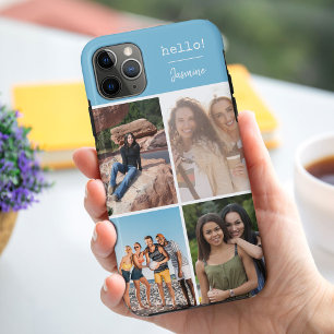 Hallo ! 4 Foto Collage Sky Blue Personalisiert Case-Mate iPhone Hülle