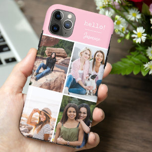 Hallo ! 4 FotoCollage Hübsch rosa Personalisiert Case-Mate iPhone Hülle