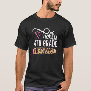 Hallo 4. Klasse Leopard Bleistift Niedlich Lehrer  T-Shirt