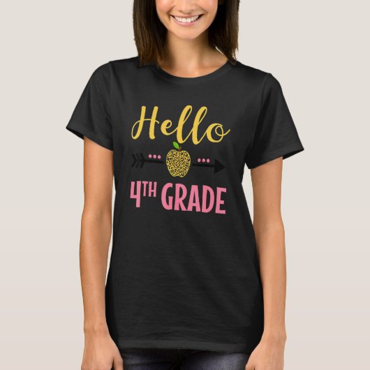 Hallo 4. Klasse Leopard Boho Rainbow Back To Schoo T-Shirt (Vorderseite)