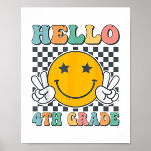 Hallo 4. Klasse Retro Lächeln Lehrer Kinder zurück Poster